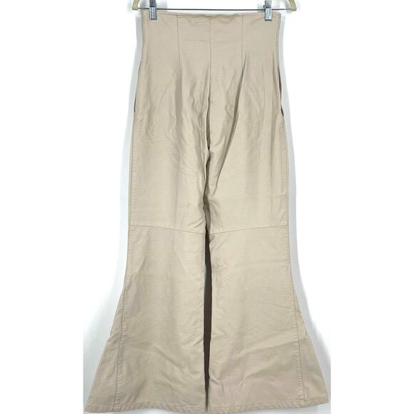 Sara Battaglia High Waist Faux Leather Pants Cream Wide Leg IT Size 42 - Picture 2 of 16